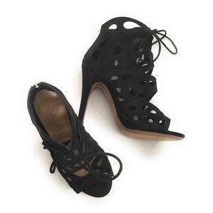 Aldo Black Cage Heel Laser Cut Peep Toe Booties 6
